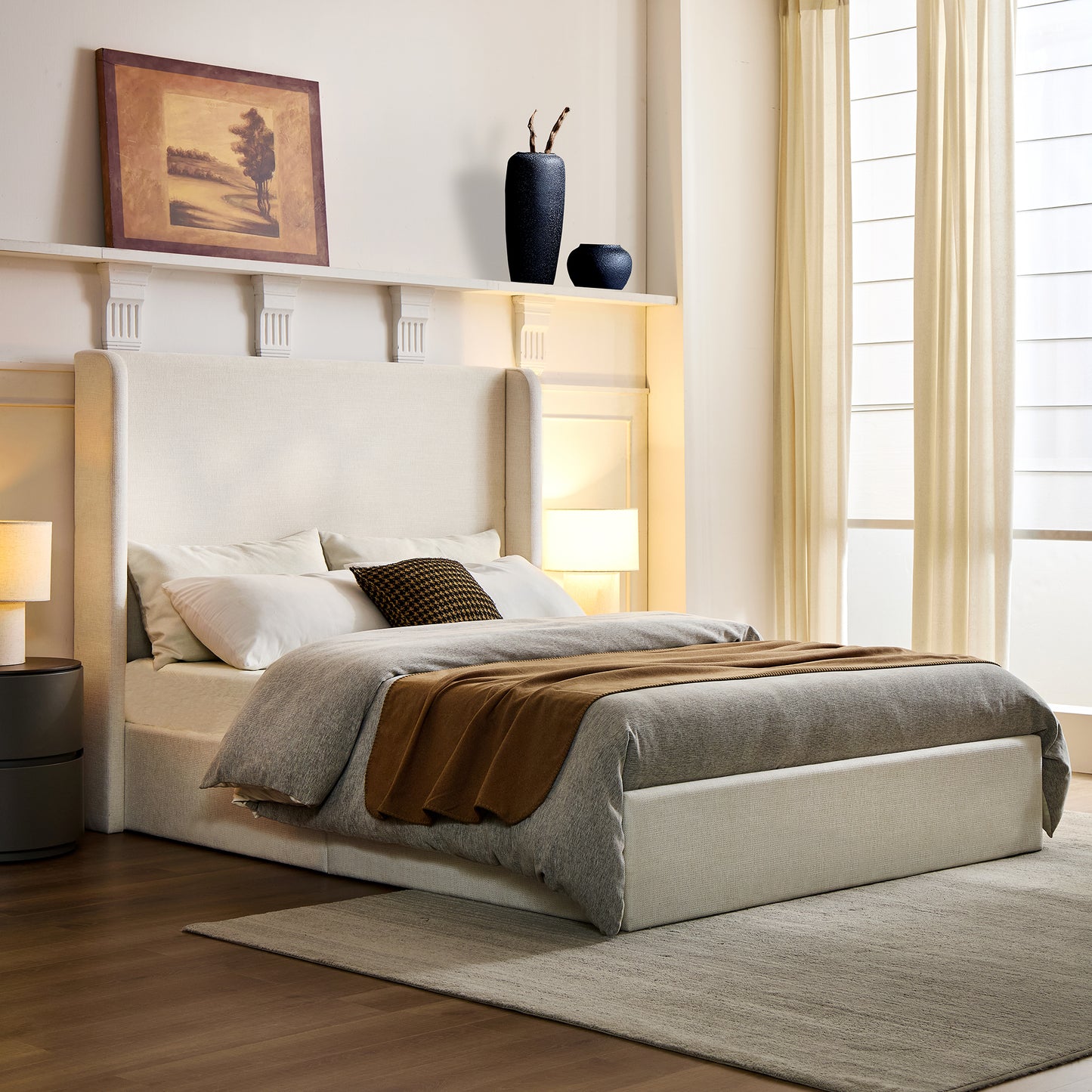 Carmen Upholstered Wingback Bed Frame - California King, Ivory