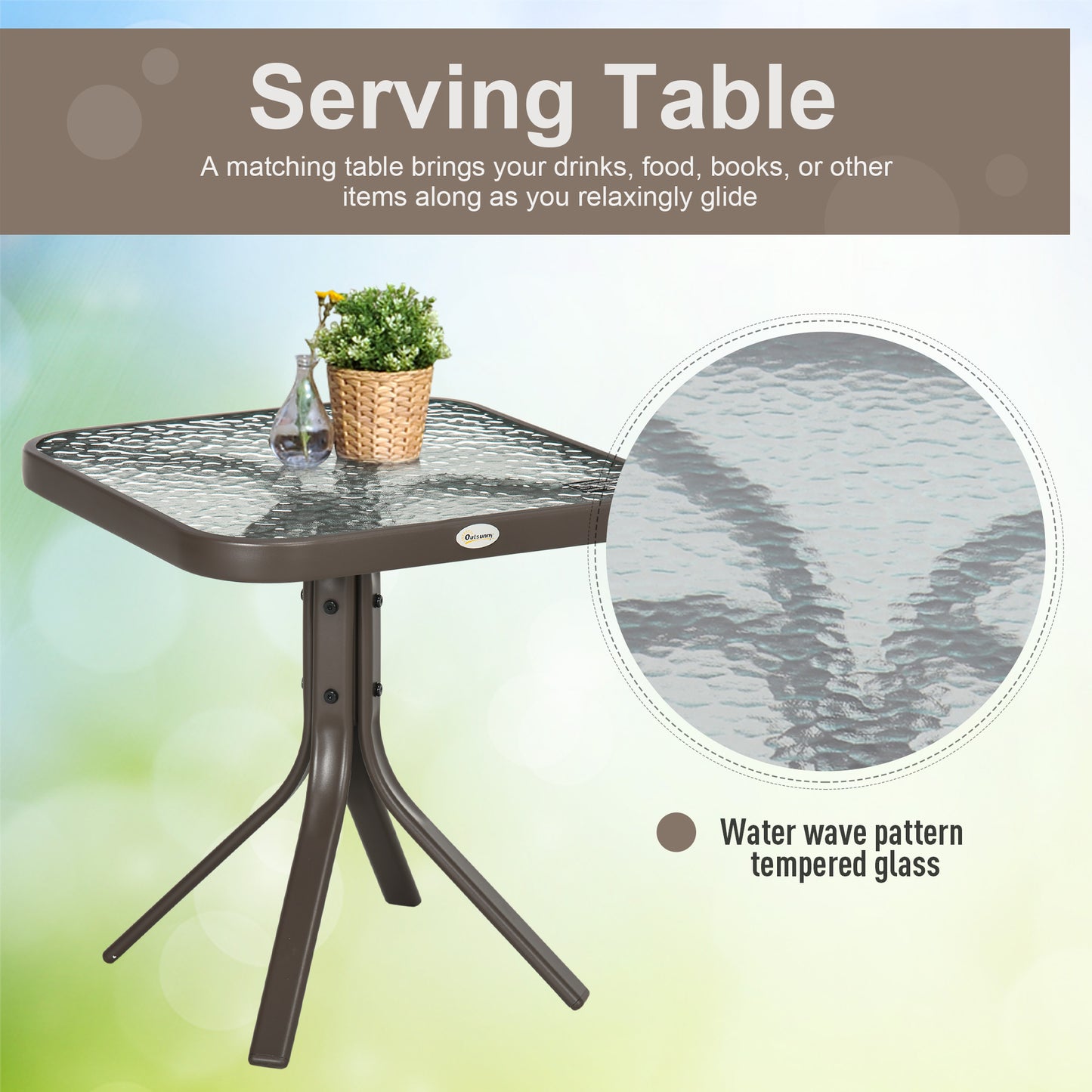 3-Piece Outdoor Glider Chair Set with Glass Table - Brown