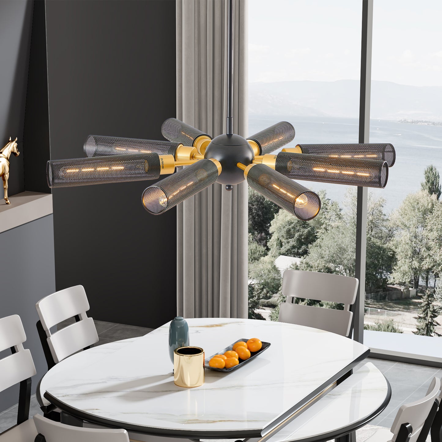 Modern Industrial Sputnik Chandelier - 8-Light Pendant Light