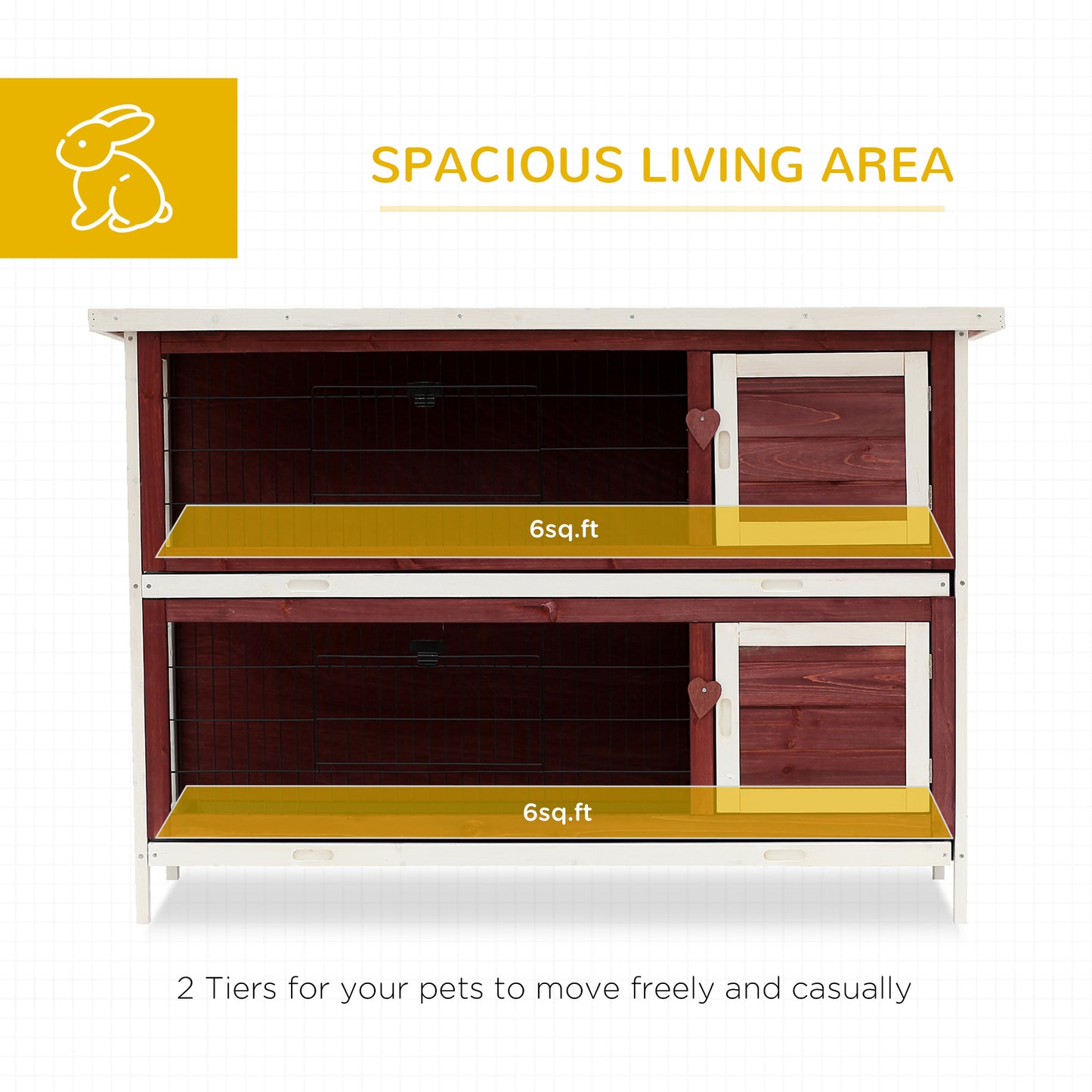 Weatherproof Wooden Rabbit Hutch with Enclosed Run and Pull-Out Trays - 54 Inches