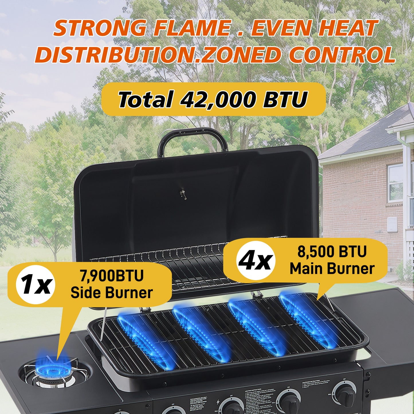 4 Burner Propane Gas Grill with Side Burner - Black