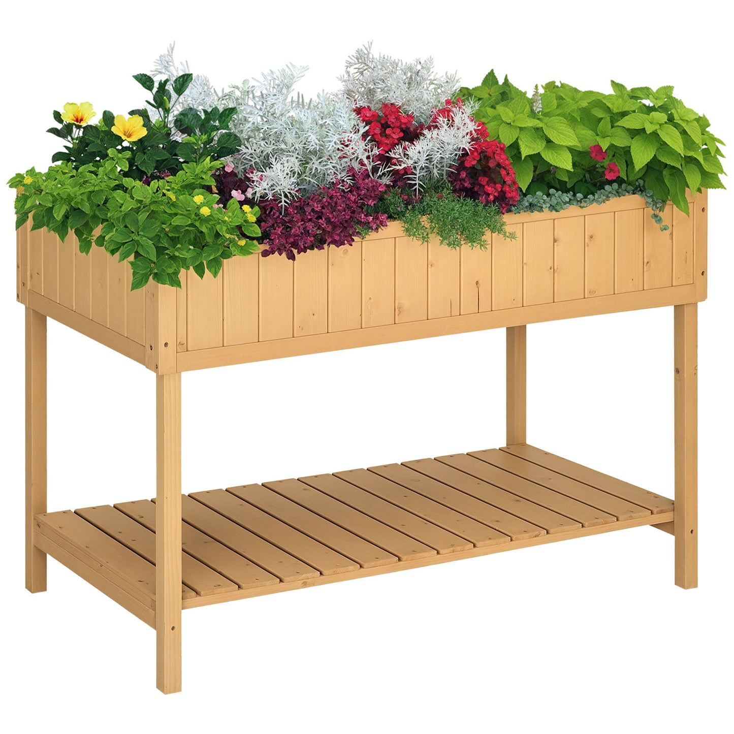 Raised Garden Bed with 8 Plant Pockets & Shelf - Wooden Elevated Planter Box for Herbs Vegetables Flowers