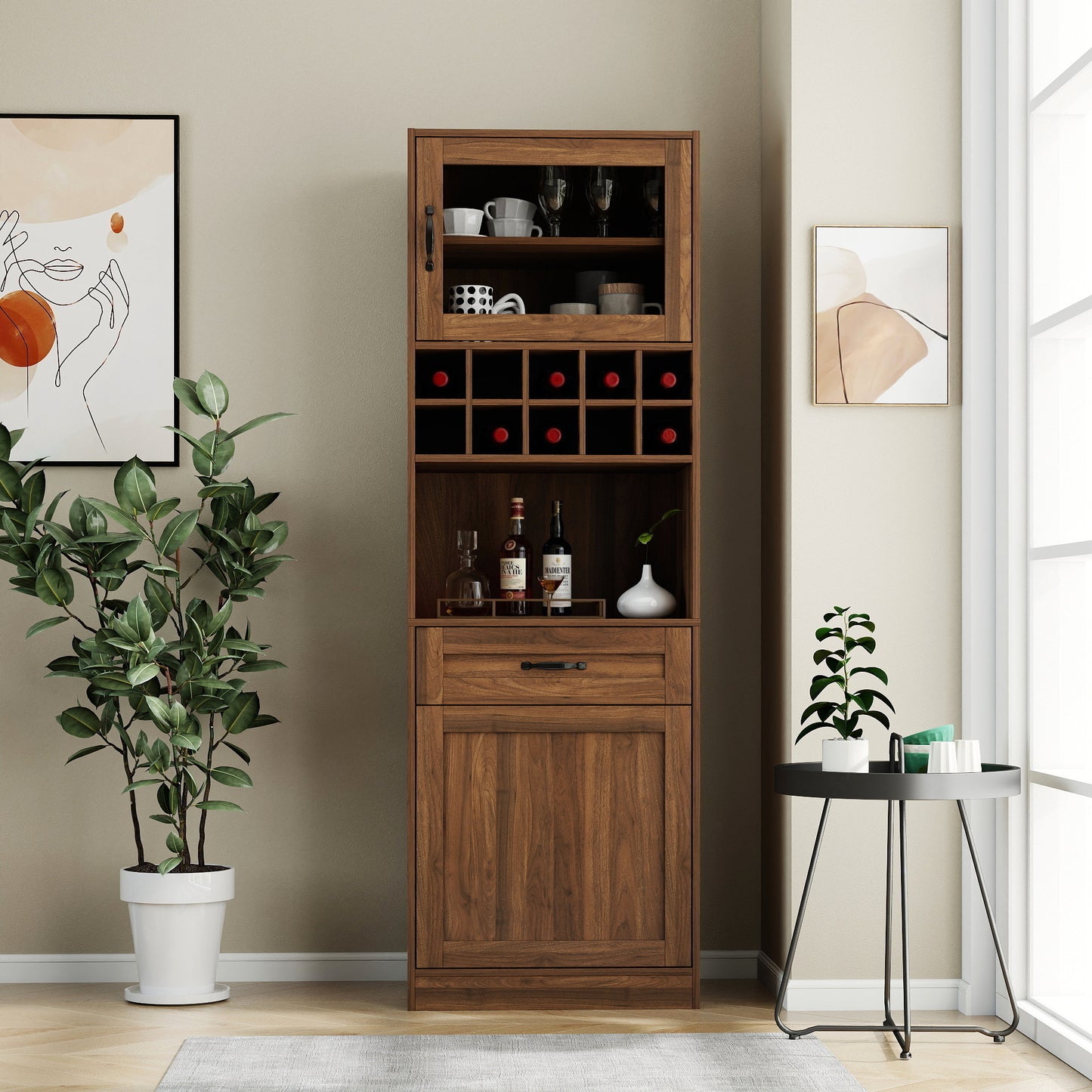Kitchen Pantry Cabinet With Multi-functional Pull-out Multi-tier
