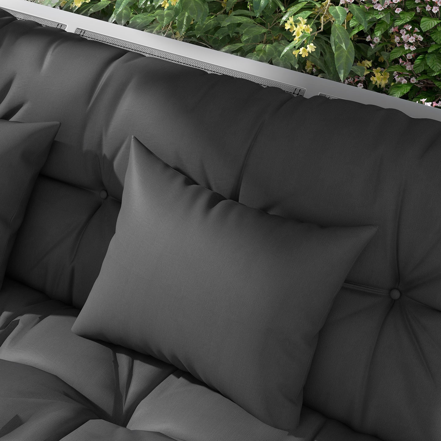 59" Tufted Outdoor Bench Cushion Set with Pillows - Charcoal Gray