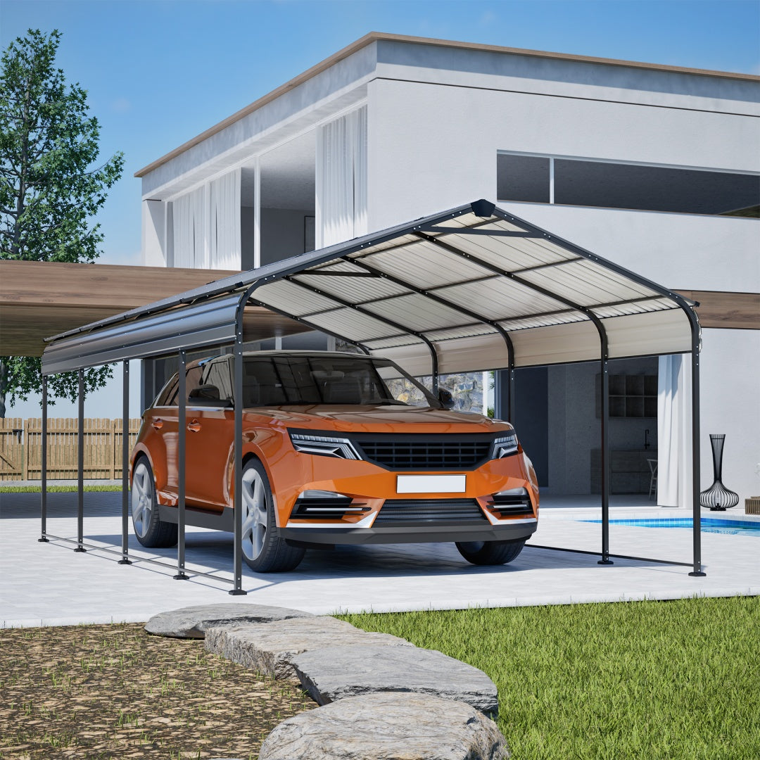 Heavy Duty Galvanized Steel Carport Canopy with Waterproof Roof - Large Capacity Shelter