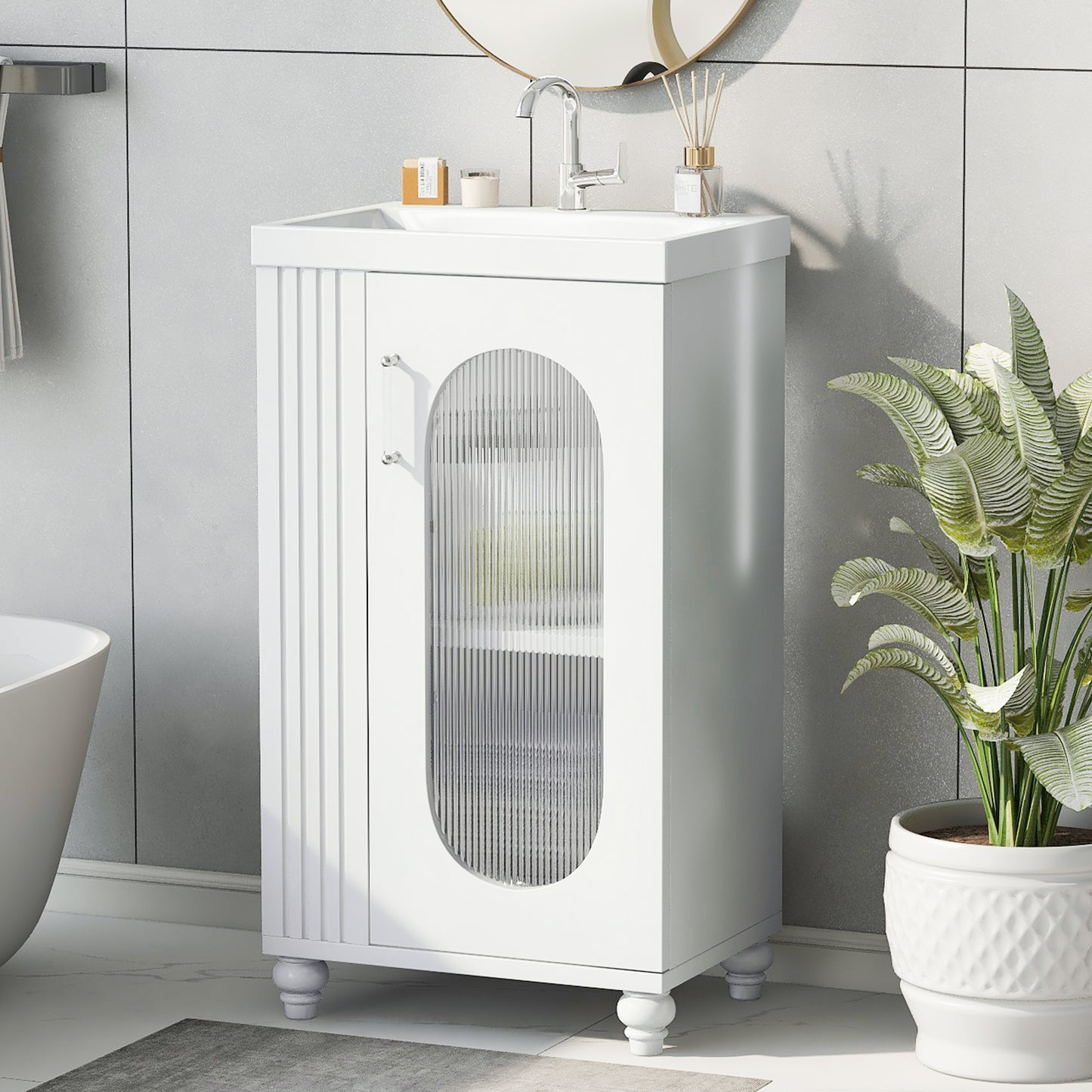 20" Bathroom Vanity with Sink and Adjustable Shelf - White