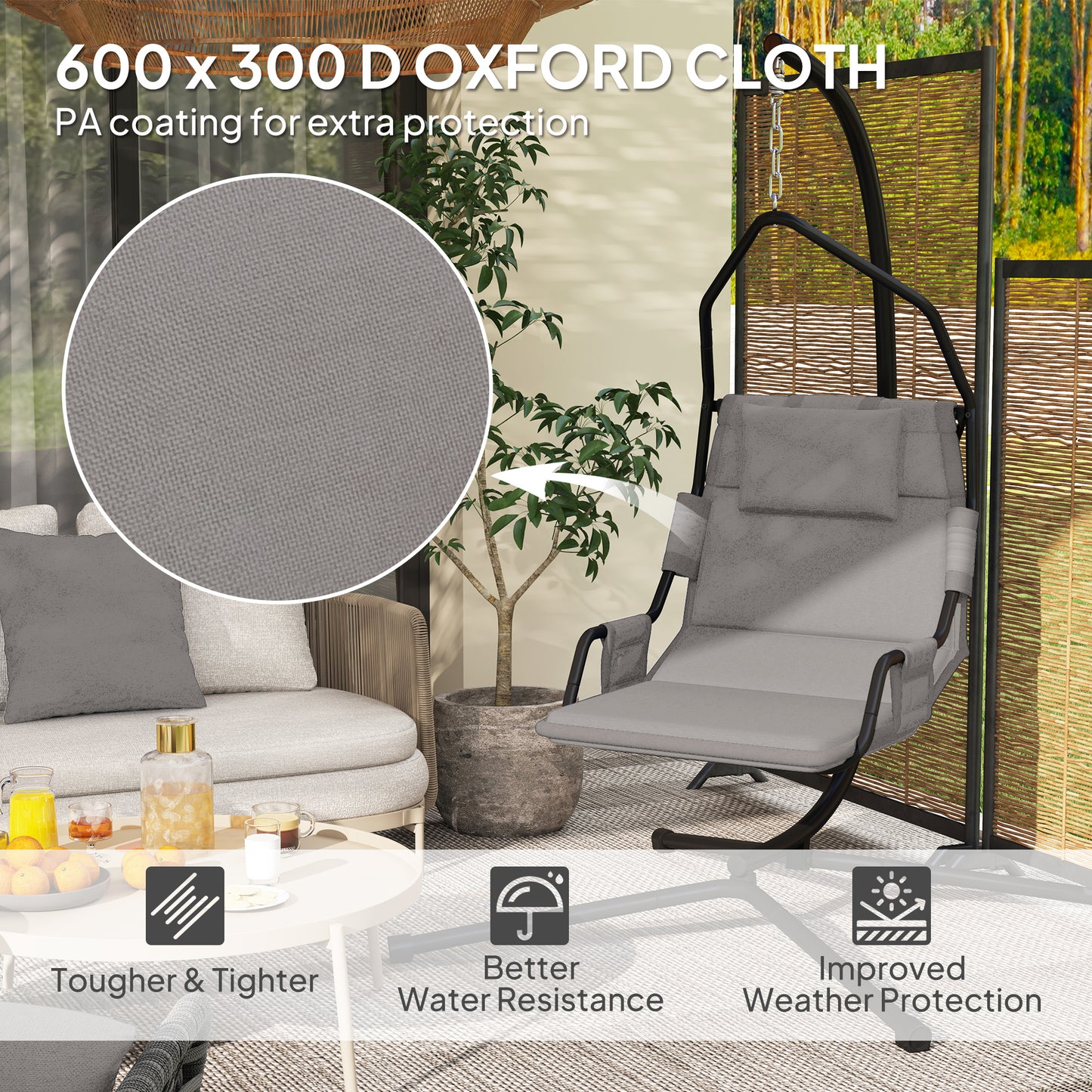 Hanging Hammock Chair with Stand and Cushion - Gray