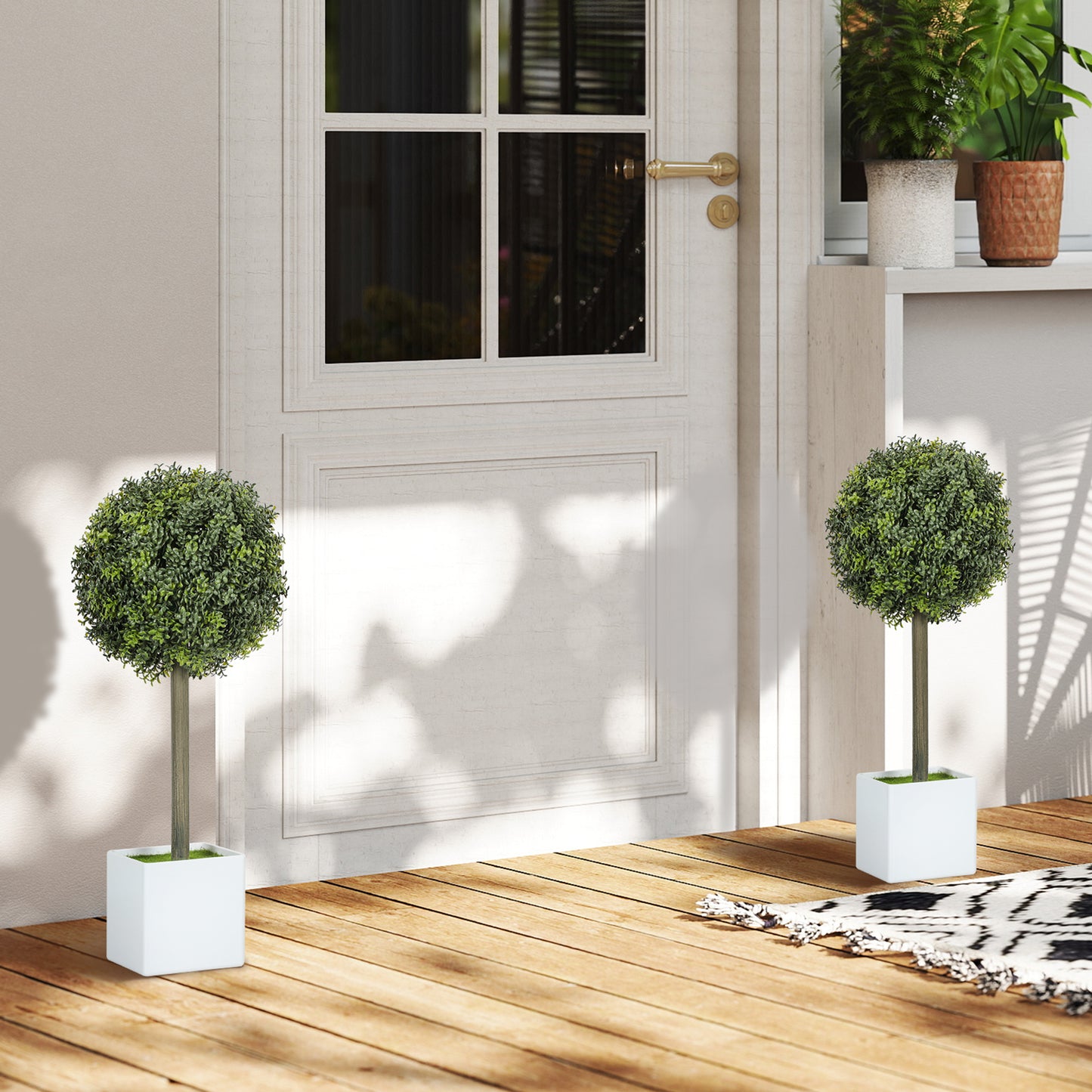 Lifelike Boxwood Topiary Set of 2 - Artificial Plants, Green