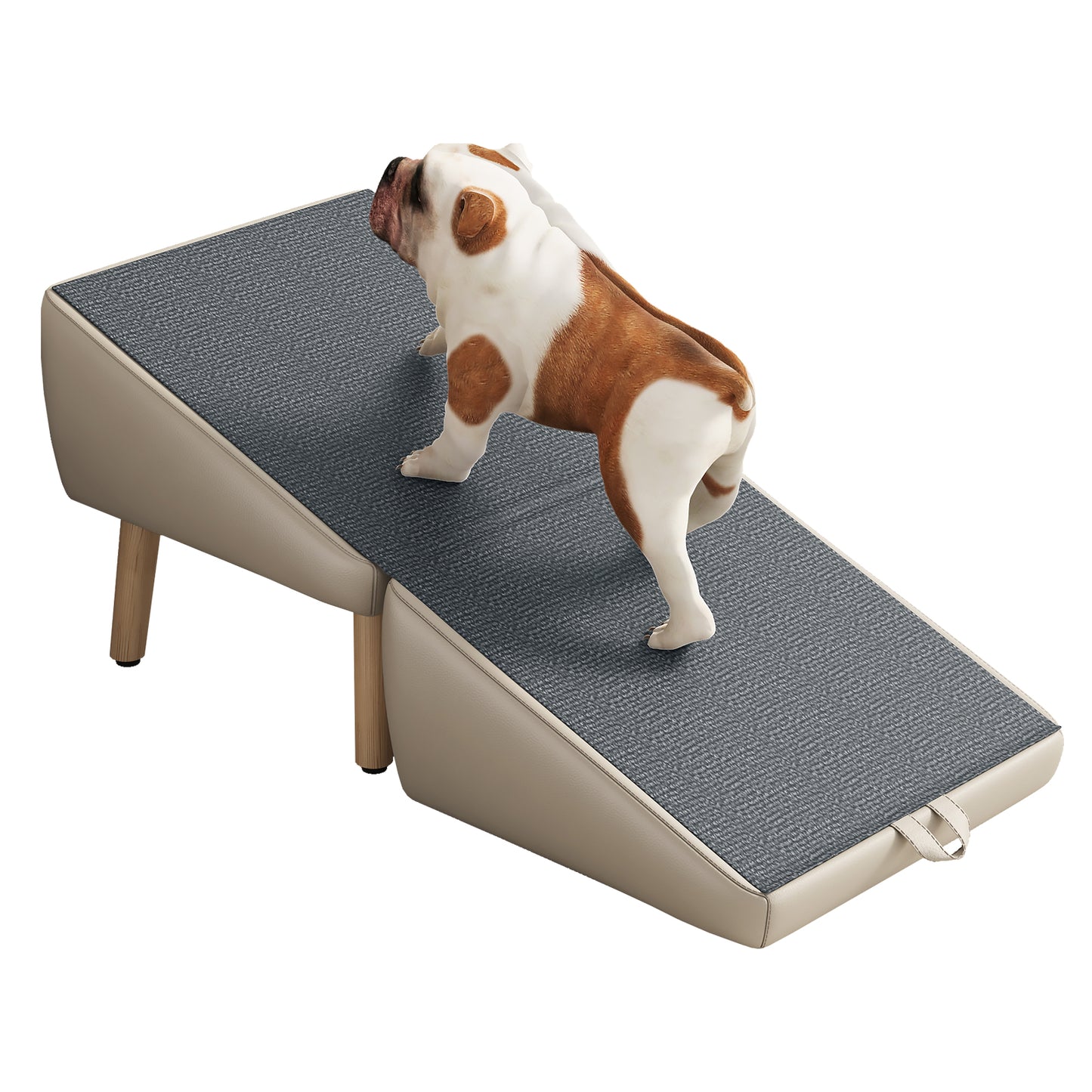 Foldable Wooden Dog Steps for Small Dogs and Cats - Non-Slip Ramp for Couch and Bed, Light Grey