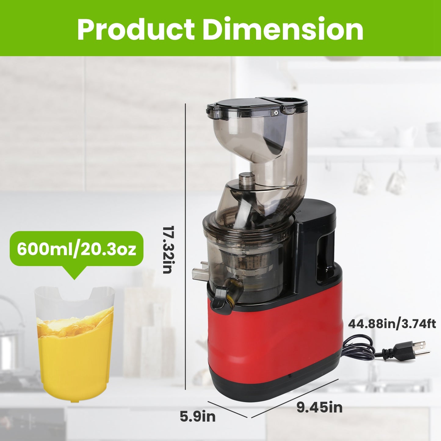 Cold Press Juicer Machine 300W Slow Masticating Juicer with Reverse Function - Red