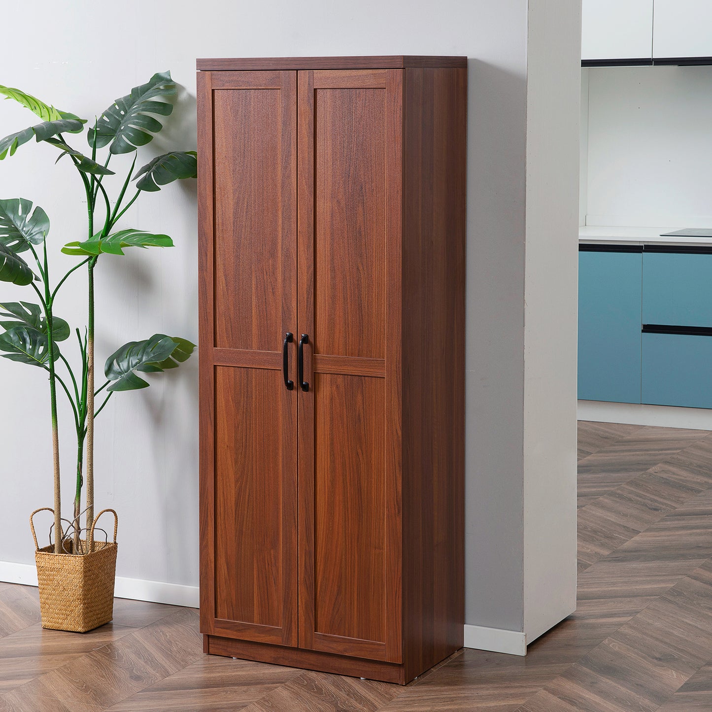 Freestanding 63" Kitchen Pantry Storage Cabinet with Adjustable Shelves - Brown