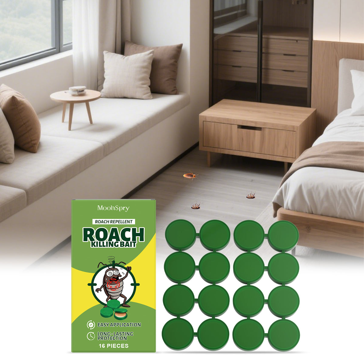 Cockroach Bait Stickers 16-Pack - Pest Control Sticky Traps for Insects