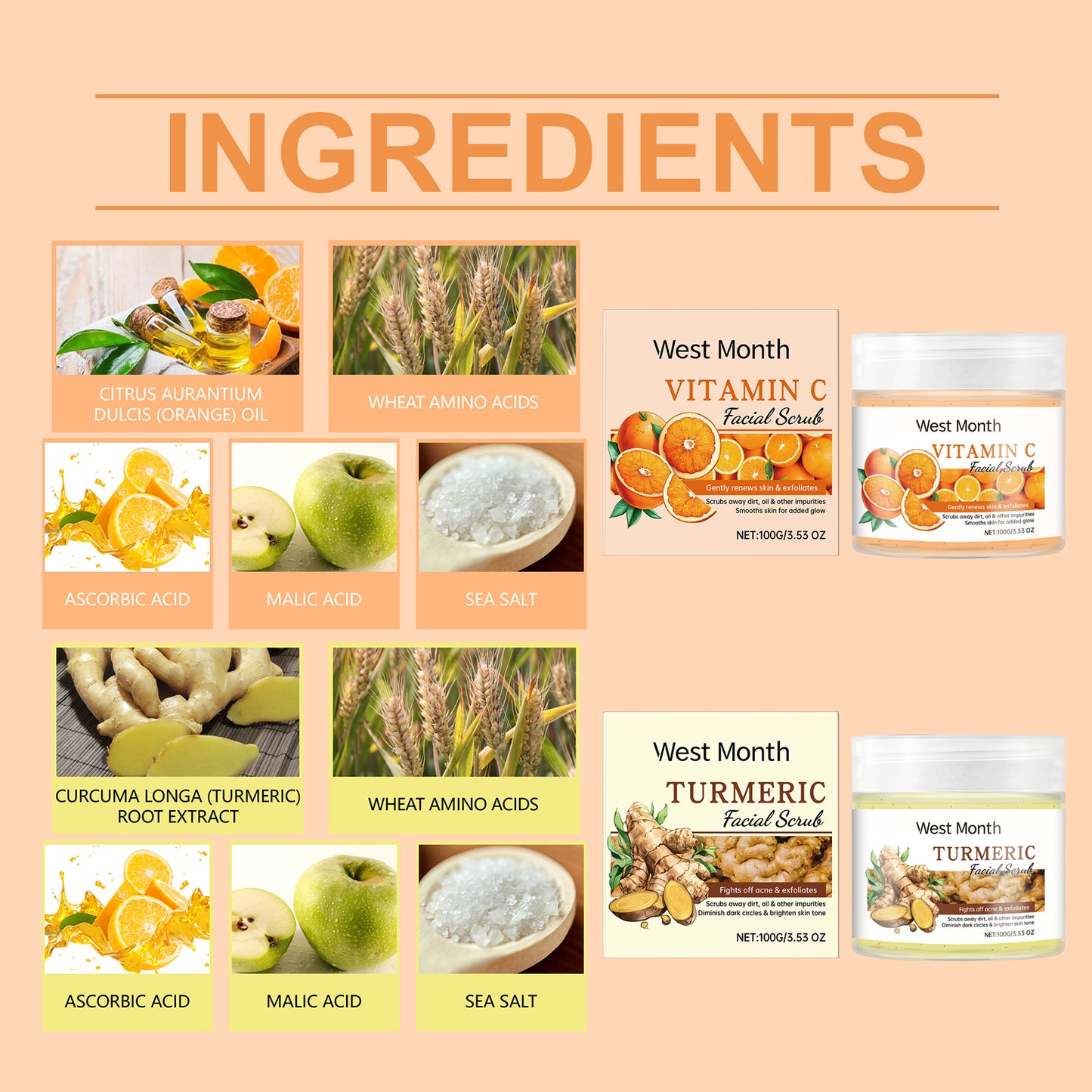 Turmeric Facial Scrub Exfoliating Cleanser for Brightening & Smoothing