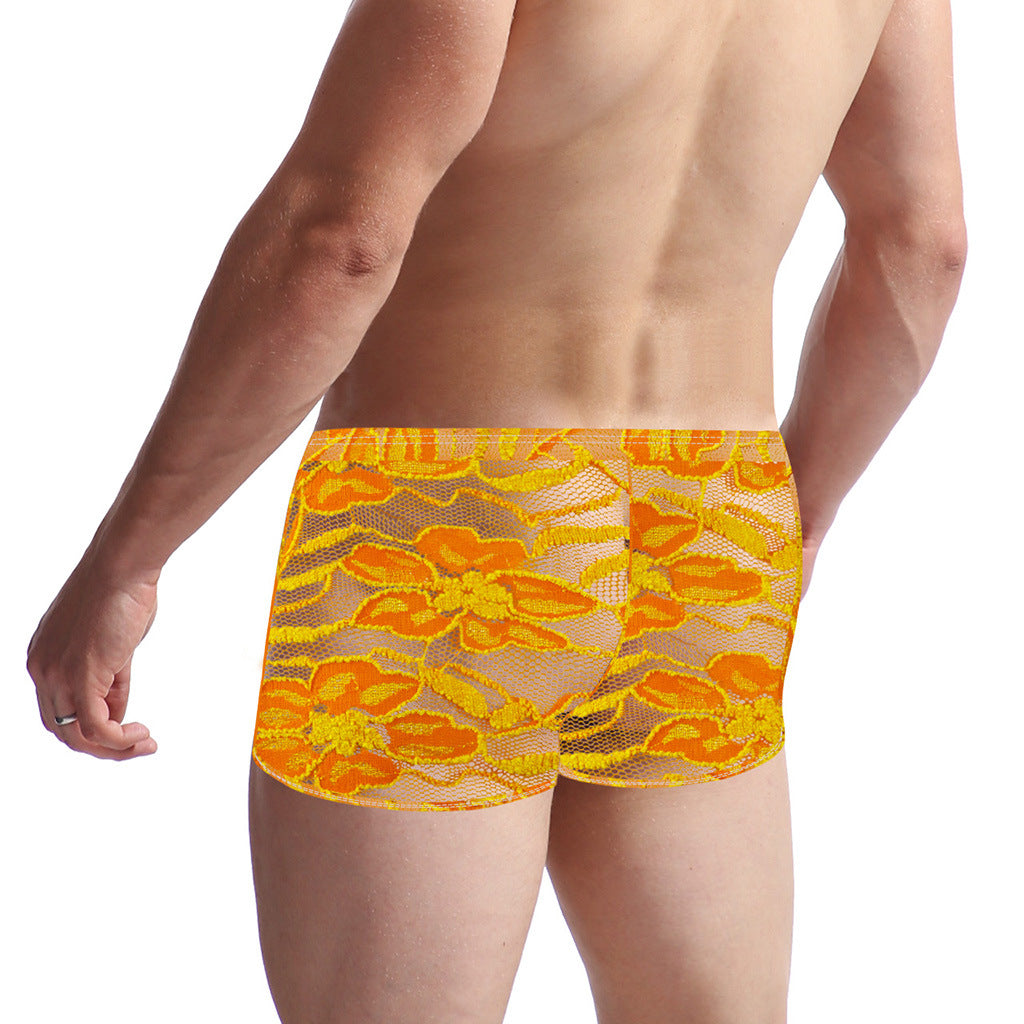 Men's Lace Mesh Boxers - Translucent Loungewear Bottoms for Men