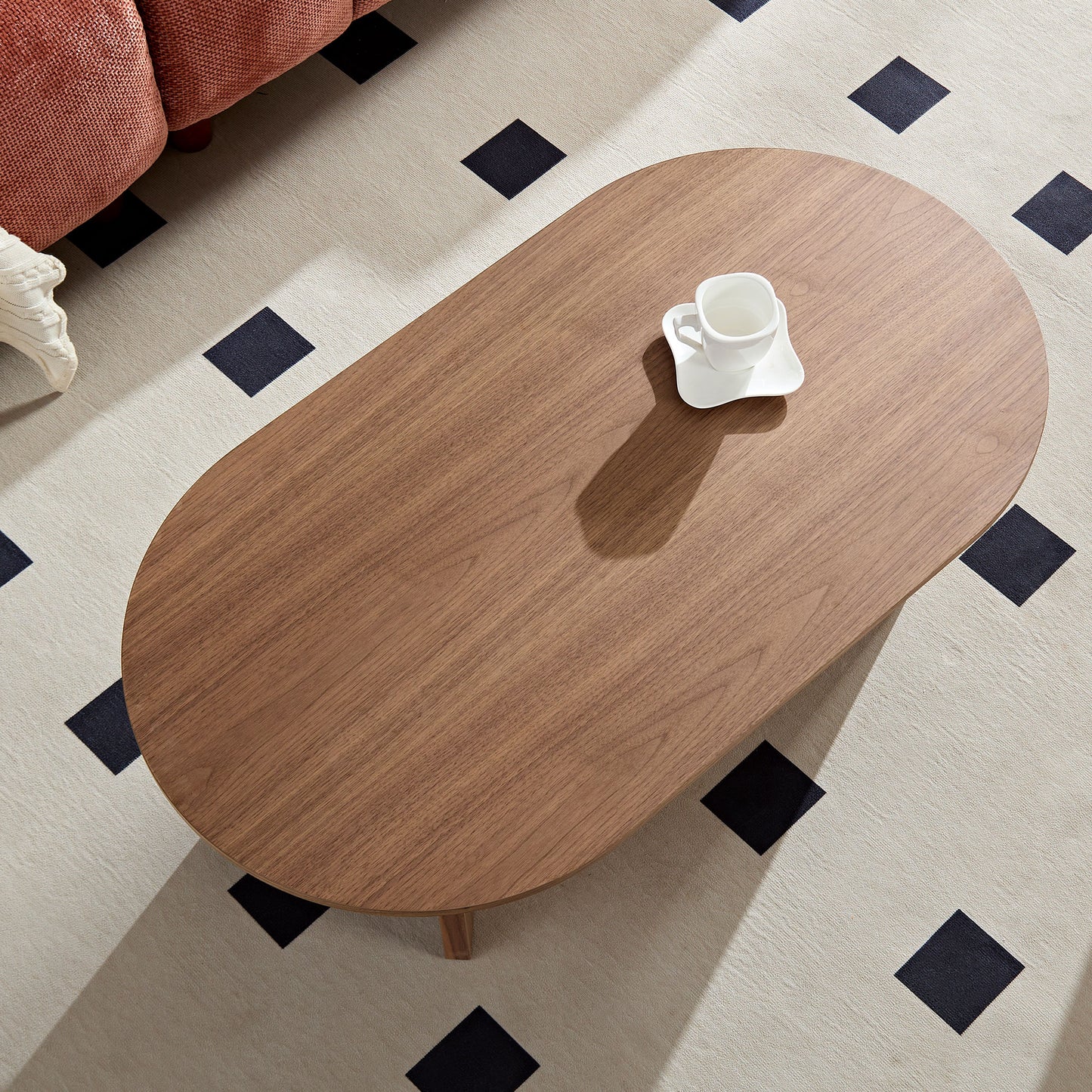Modern Walnut Coffee Table - 39.37 Inch Oval MDF Design