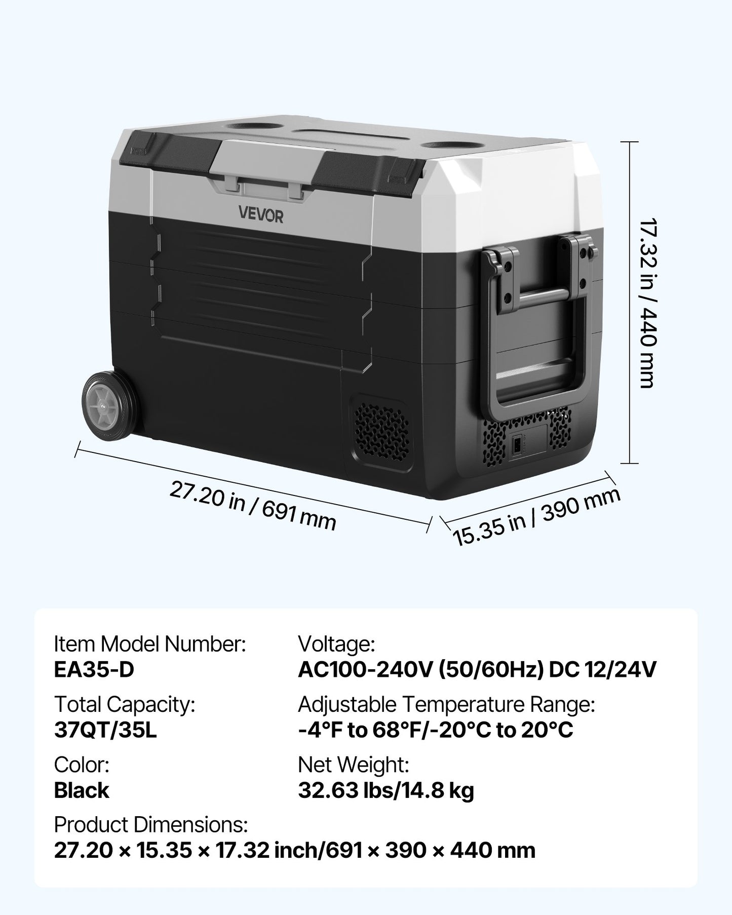 12V/24V Portable Car Refrigerator Cooler - 37QT Dual Zone Compressor with App Control