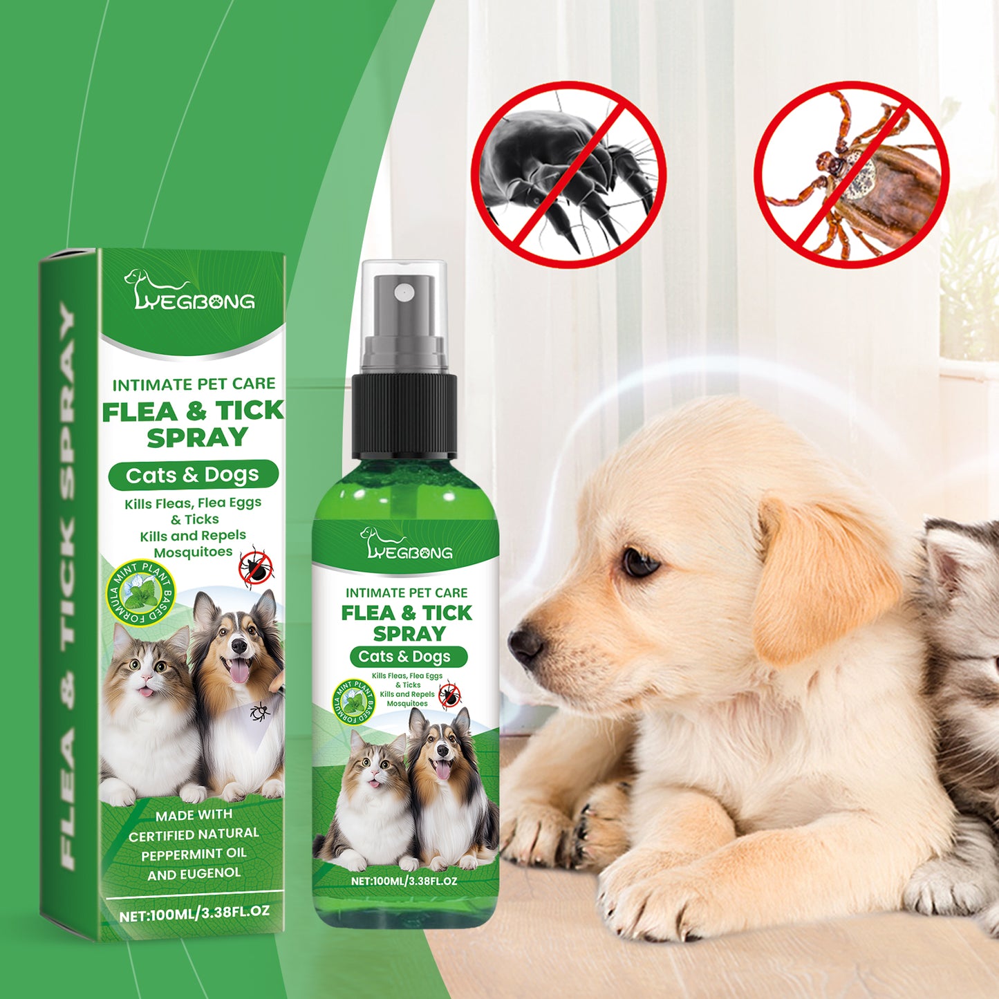 Natural Flea & Tick Spray for Dogs & Cats - Plant-Based Pest Repellent, 100ml