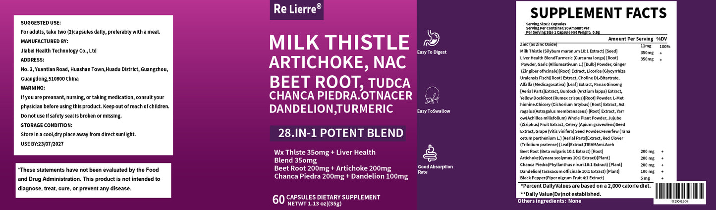 Milk Thistle & Herbal Liver Support Supplement - 60 Capsules