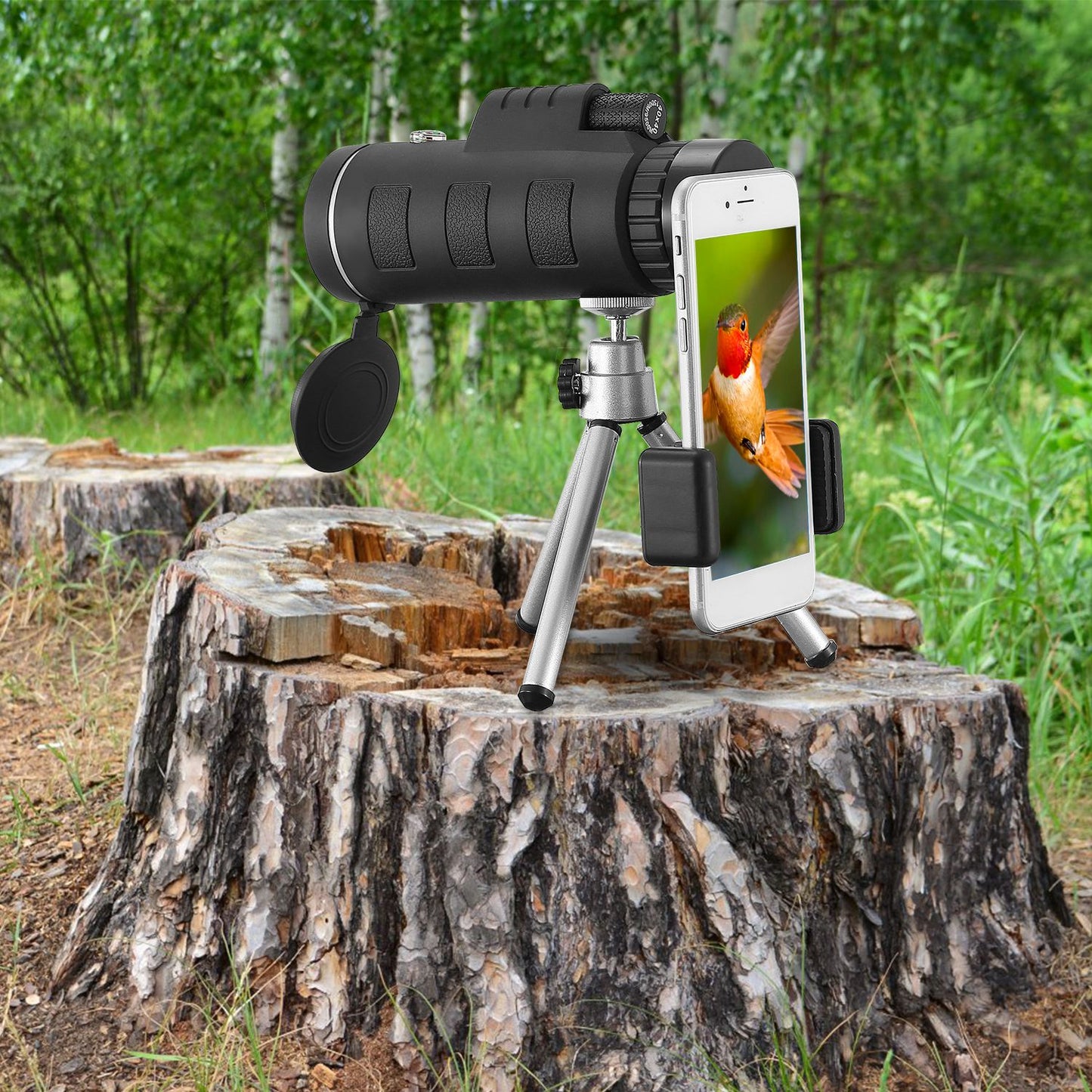40x40 HD Monocular Telescope with Tripod & Phone Holder - Black