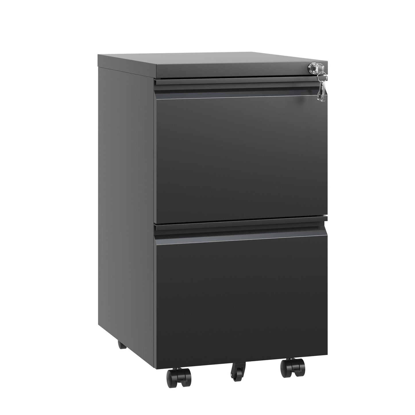 2 Drawer Mobile File Cabinet with Lock - Black Metal Office Storage