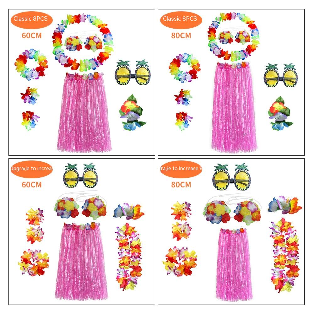 Adult Grass Skirt Set 8-Piece Party Costume for Festive Occasions
