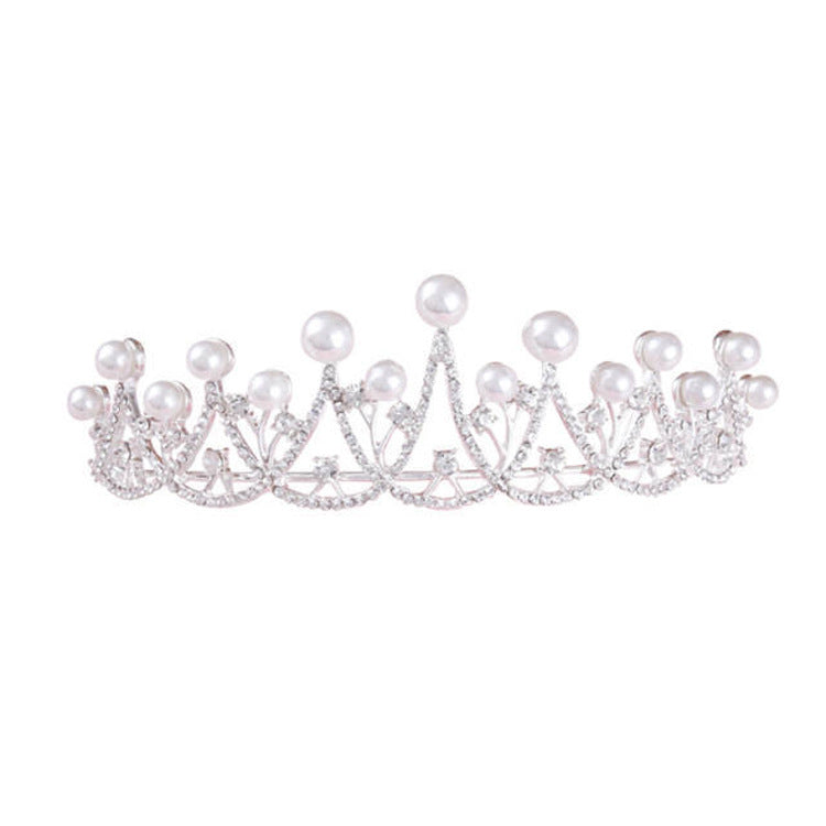 Pearl Bridal Tiara Crown - Silver Alloy Wedding Headpiece