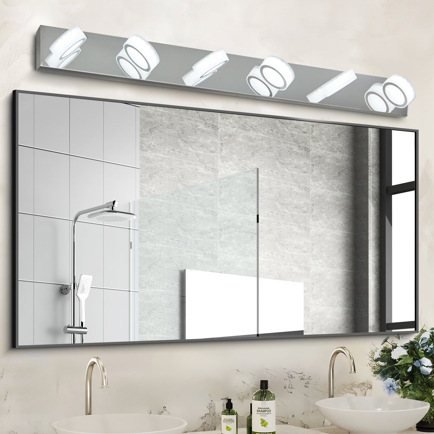 6-Light LED Vanity Light Fixture - Dimmable Chrome Bathroom Lighting