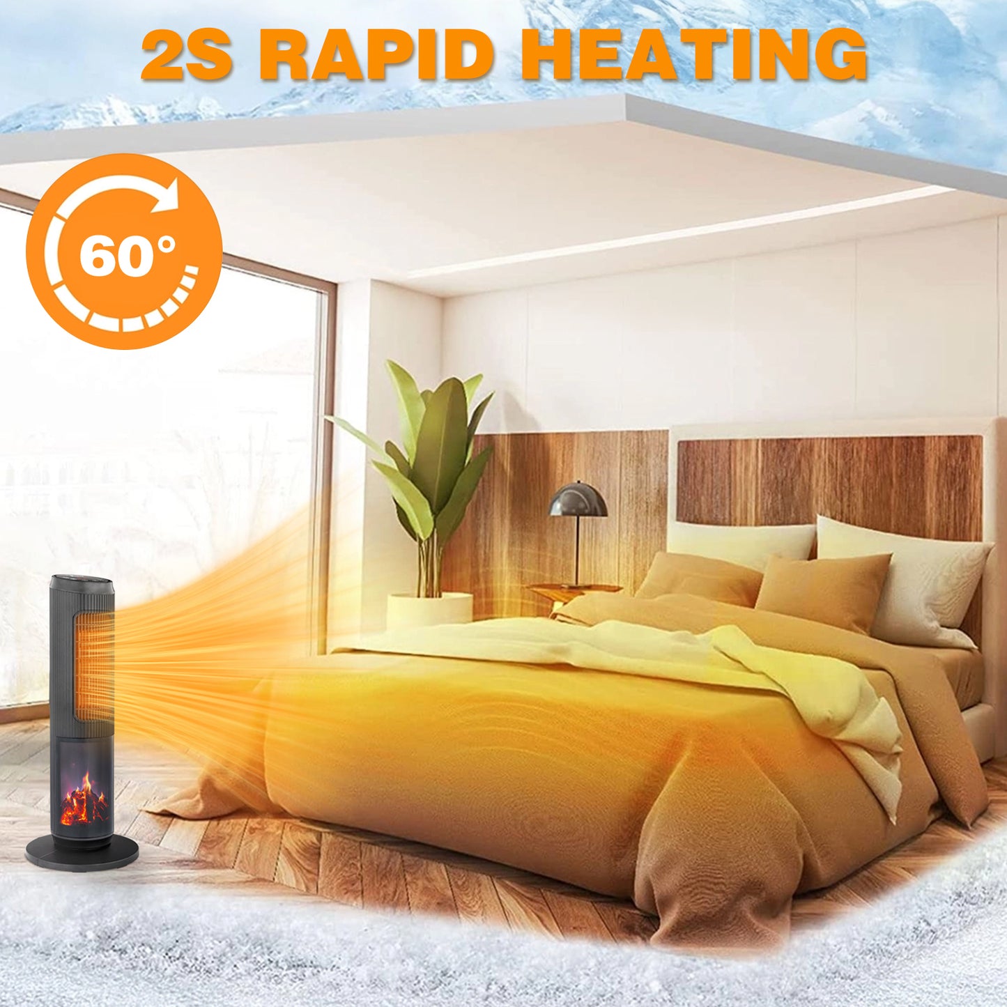 25-Inch Portable Tower Space Heater with Remote & 12H Timer - Black