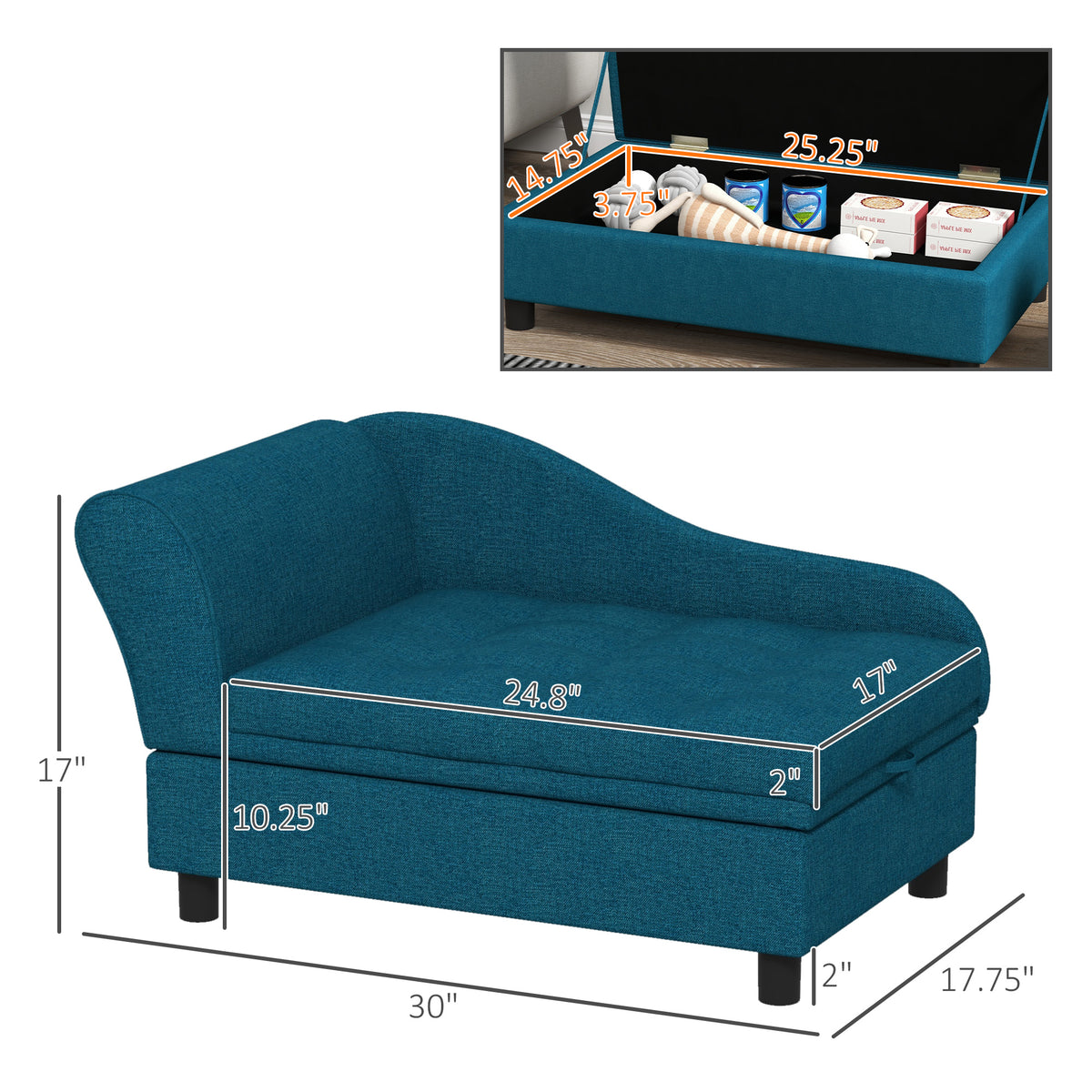 Small Dog Sofa Bed with Storage - Dark Blue Pet Couch for Comfort & Organization