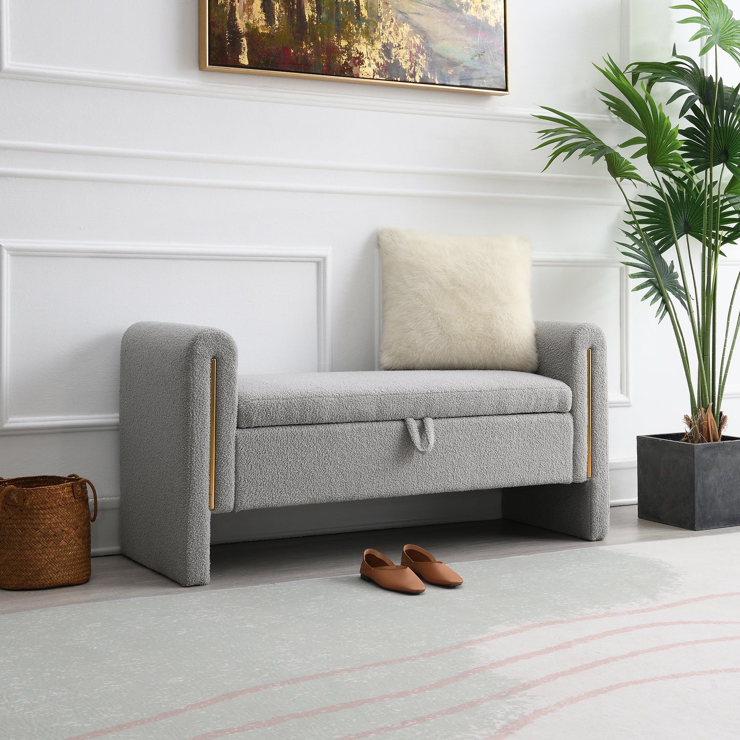 Modern Teddy Bed End Bench With Arms And Storage,Upholstered Large