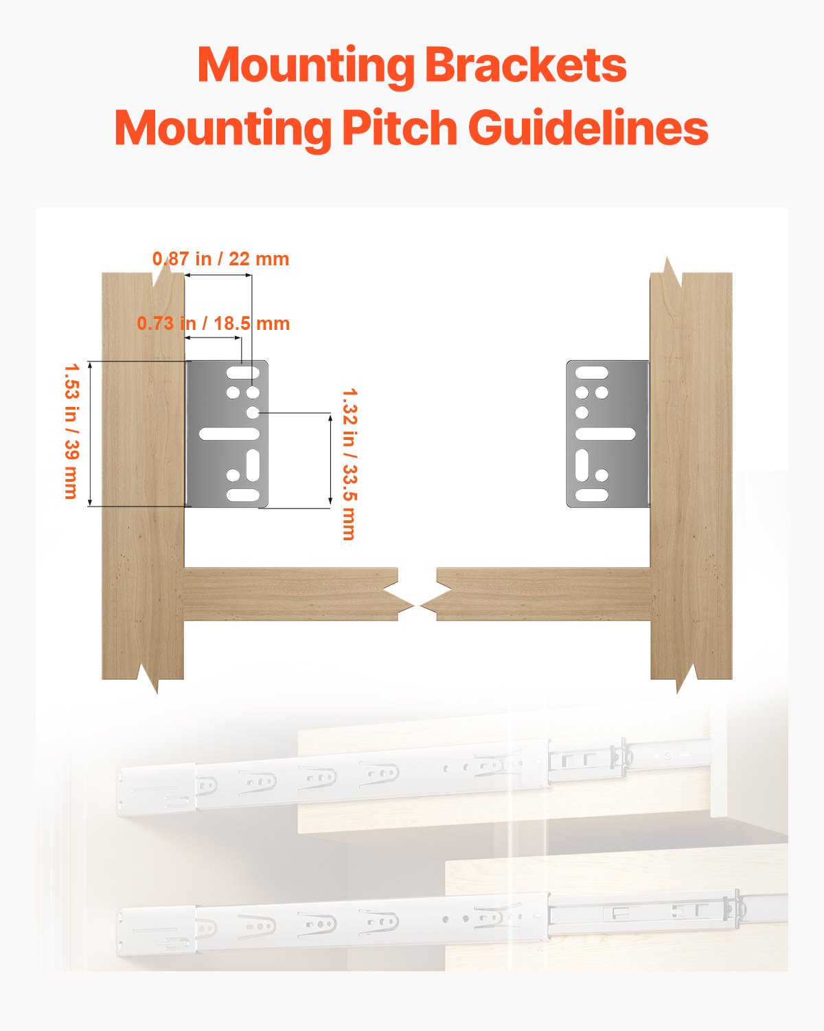 Drawer Cabinet Slides Brackets Set - 10 Pairs, Silver for Side Mount Rails