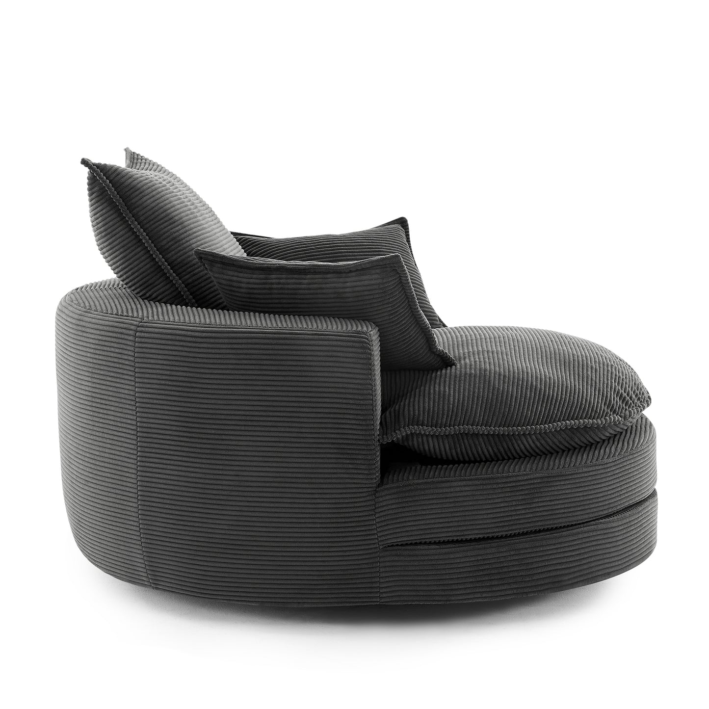 Oversized 360° Swivel Chair with Dual-Layer Cushions - Black