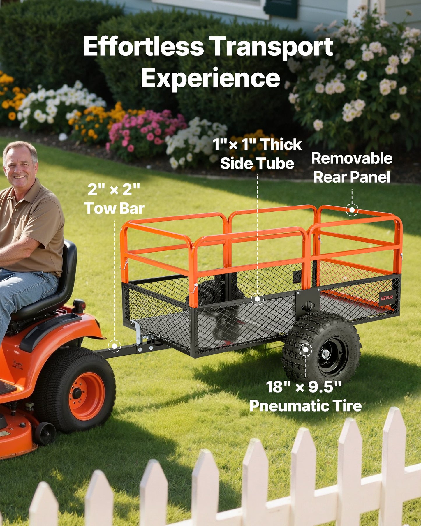 1800 Lb Capacity Tow-Behind Steel Garden Trailer with 28 Cu Ft Capacity