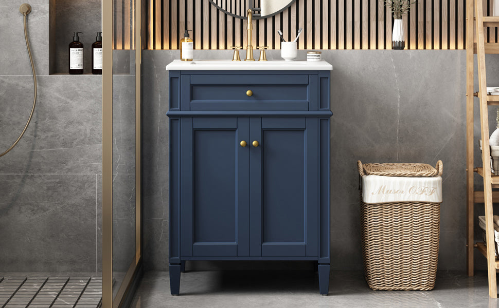 24" Blue Bathroom Vanity with Soft-Close Doors & Storage Drawer