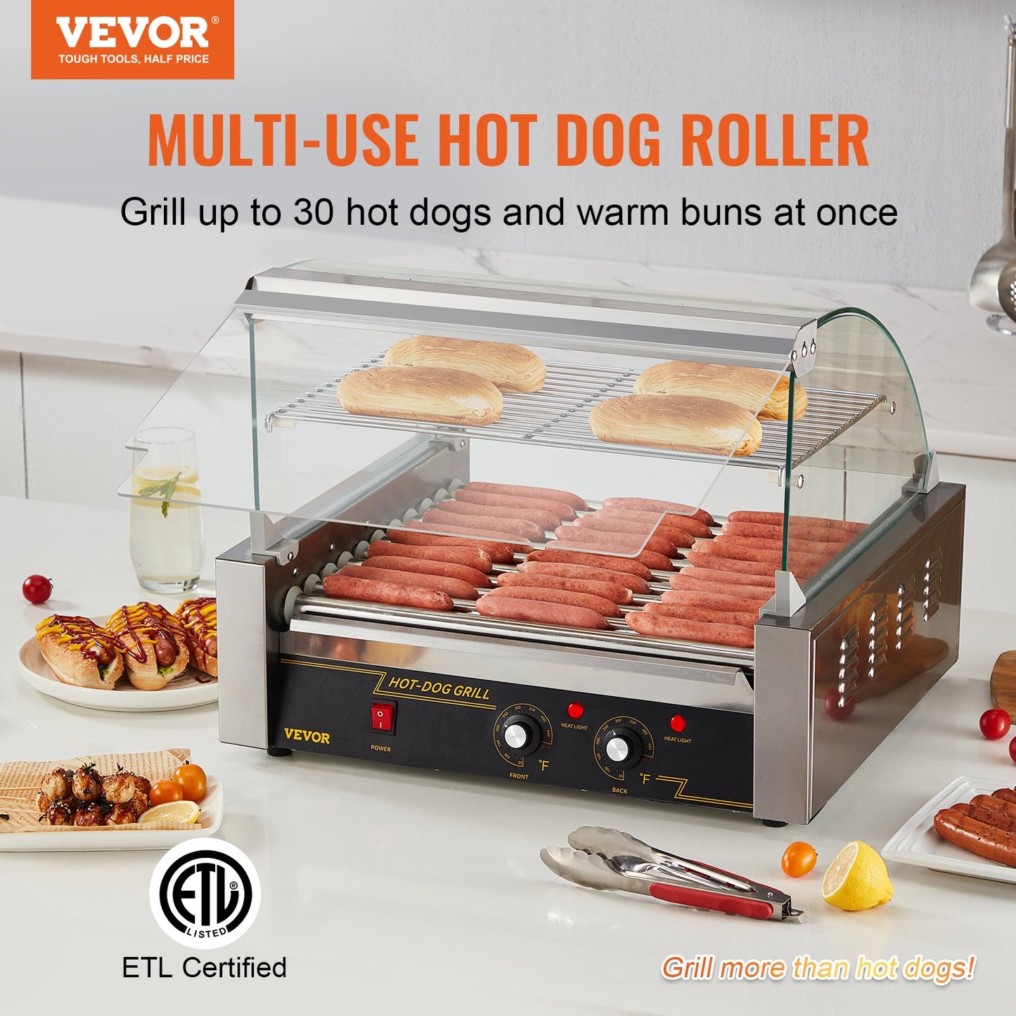 Hot Dog Roller Machine - 11 Rollers, 30 Hot Dog Capacity, 1650W