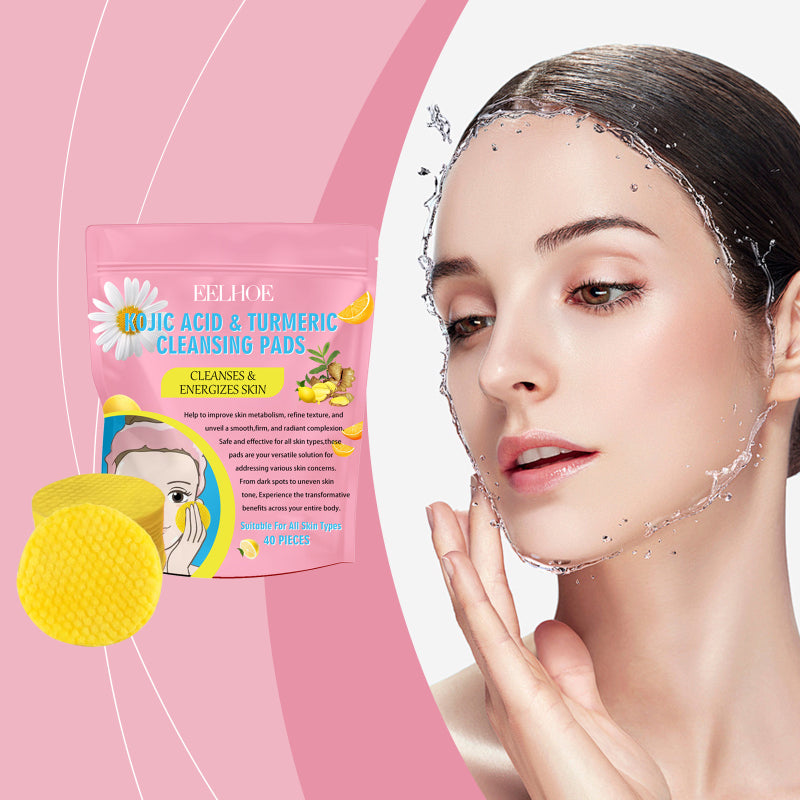 Kojic Acid Turmeric Facial Cleansing Pads Set for Skin Brightening & Acne Care