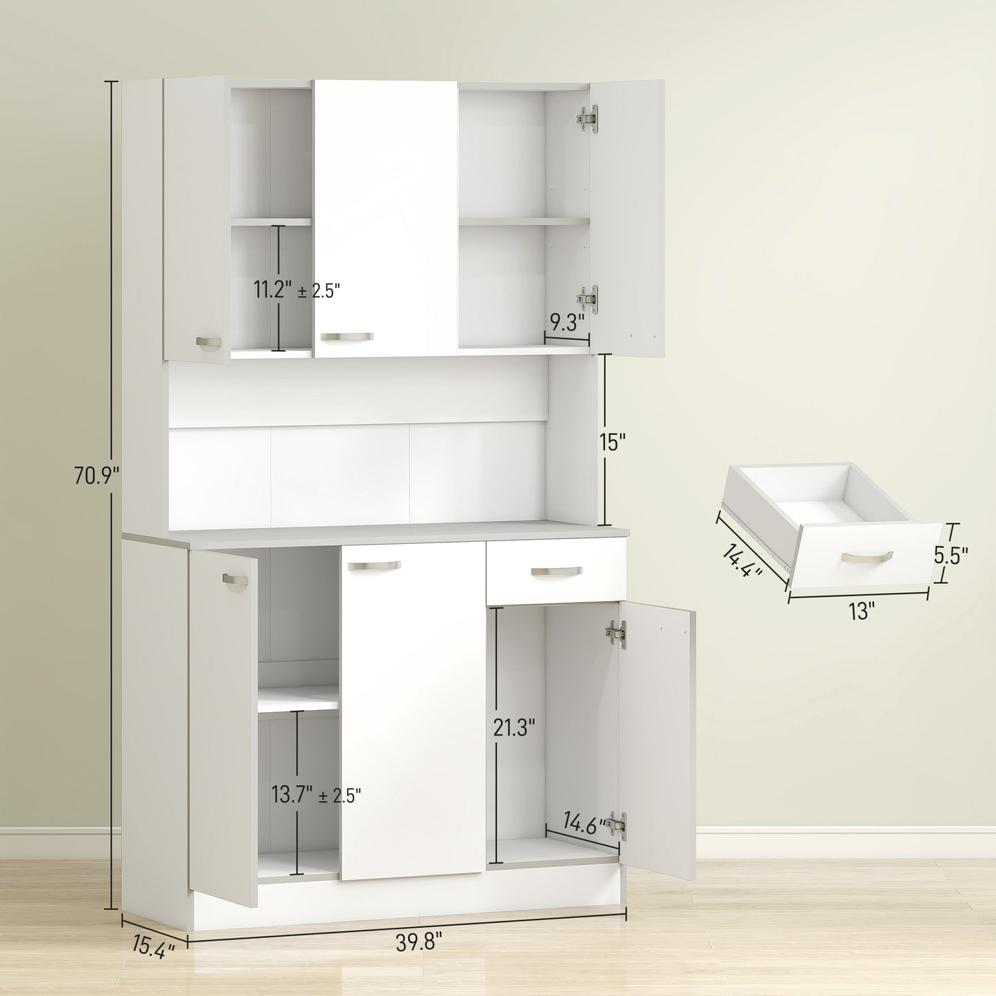 71" Modern Kitchen Pantry Cabinet with Microwave Stand - White