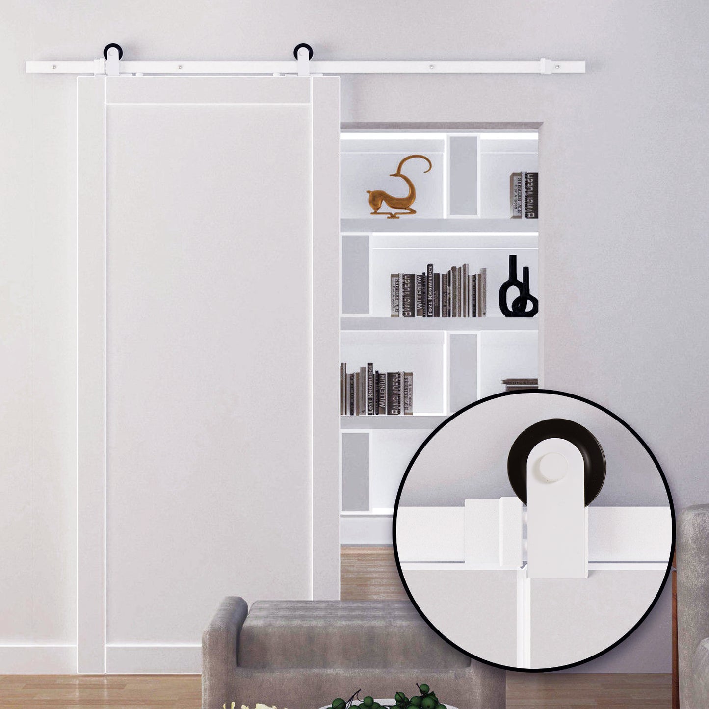 6-Piece Rustic Interior Sliding Barn Door Hardware Kit - White, 980x165x70mm