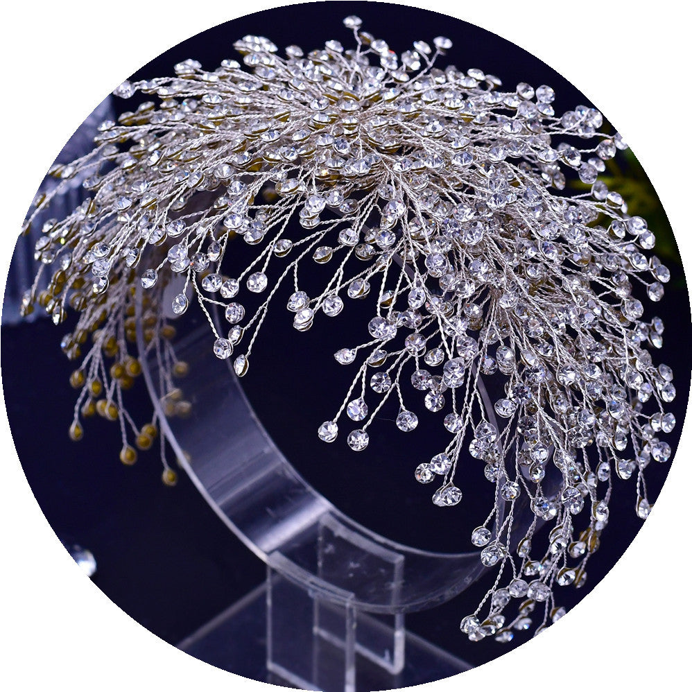 Rhinestone Flower Wedding Headband - Silver