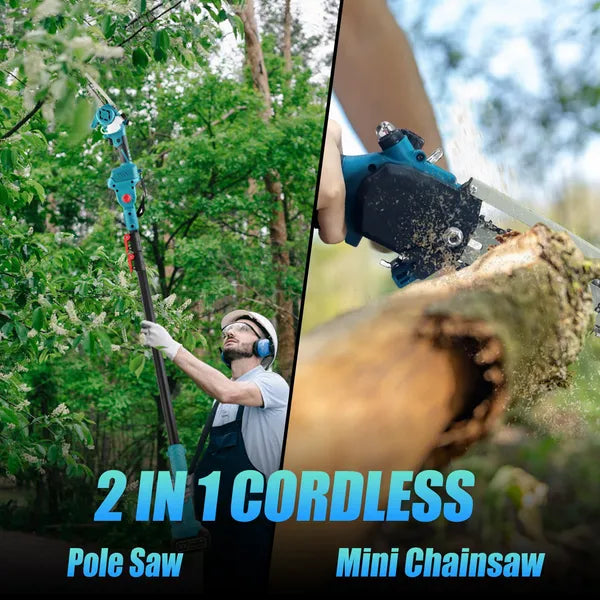 Cordless 2-in-1 Pole Saw & Mini Chainsaw with Extension Pole 21V Battery
