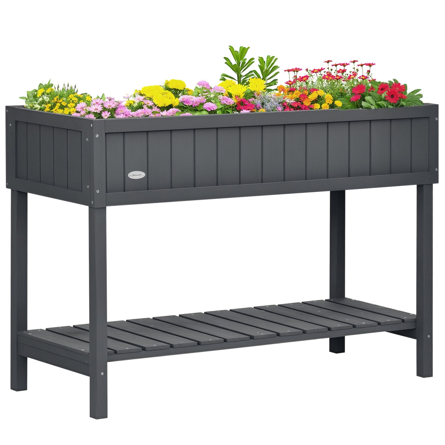 Wooden Raised Garden Bed with 8 Planter Boxes and Open Shelf - Dark Gray