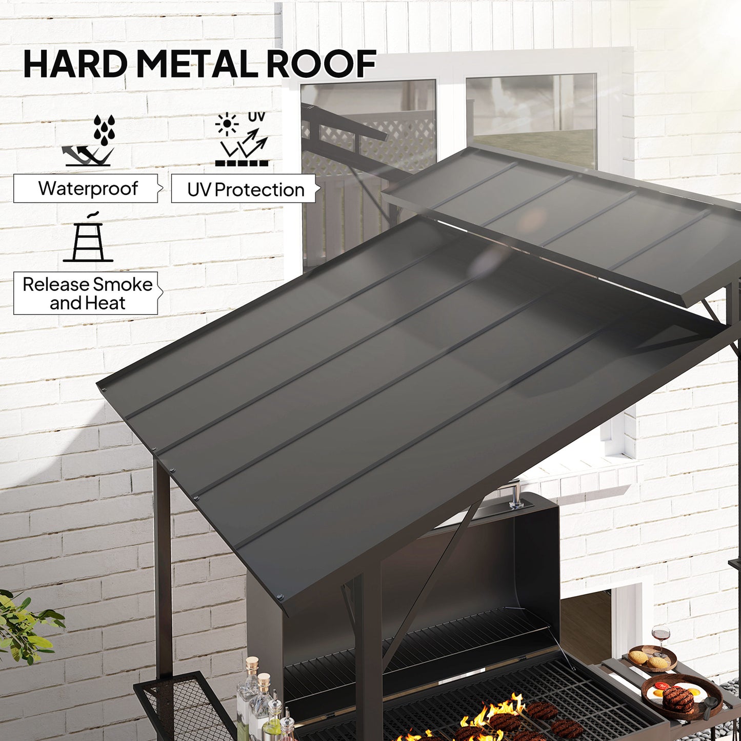 5x8ft Hardtop Grill Gazebo with Double Metal Roof & Shelves