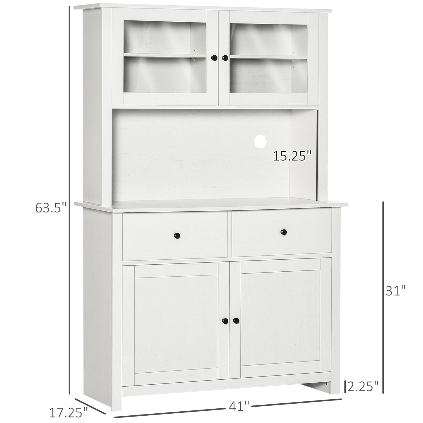 63.5" Kitchen Buffet with Hutch, Pantry Storage Cabinet 4 Shelves,