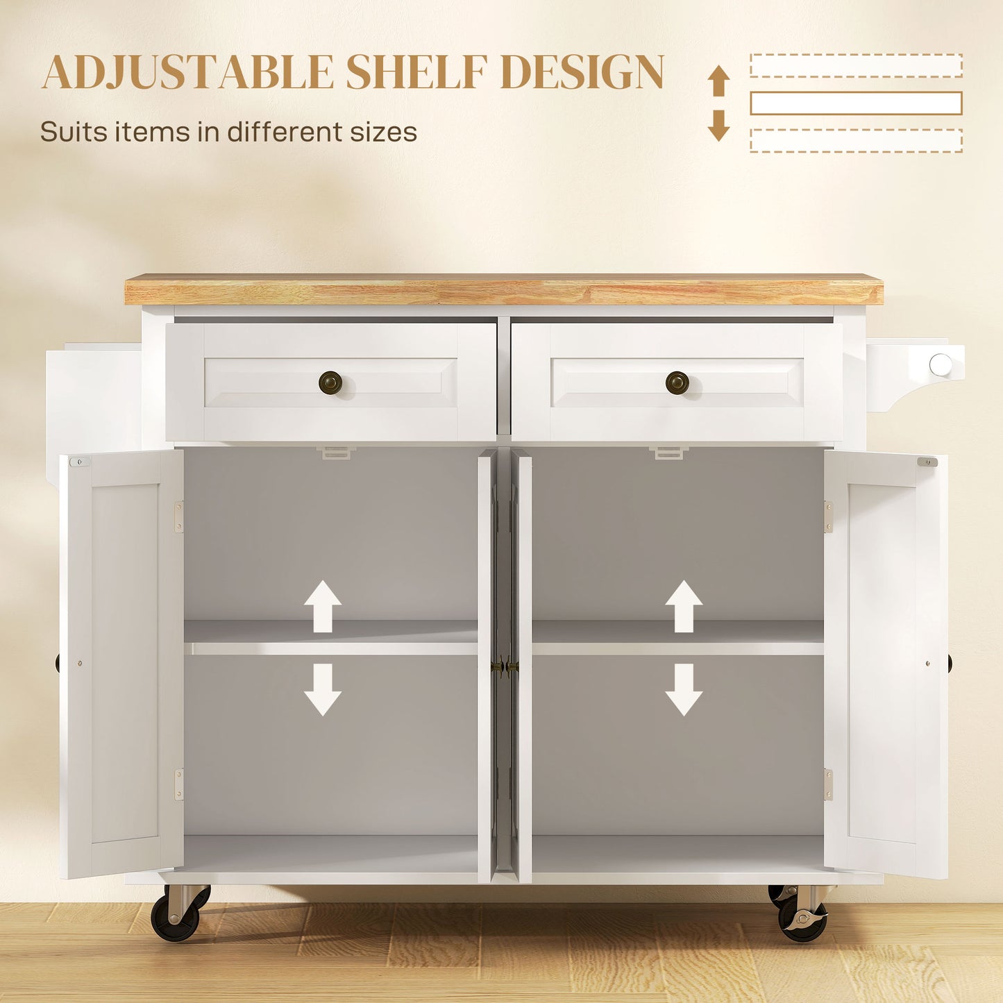 Mobile Kitchen Island Cart on Wheels with Storage - White