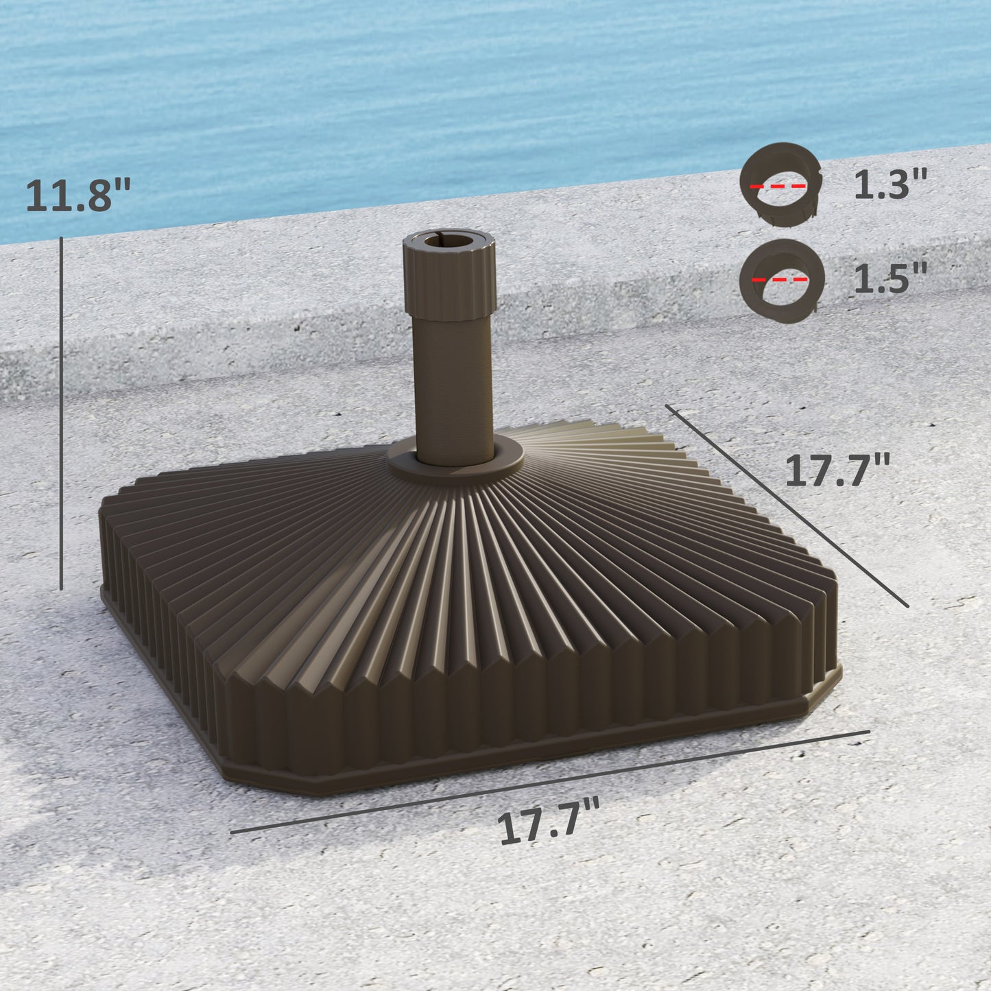 Heavy Duty Square Patio Umbrella Base - 42 lbs Sand/33 lbs Water, Brown
