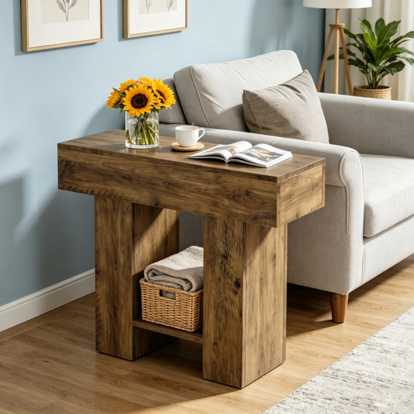 Compact 2-Tier End Table - Rustic Wooden Design