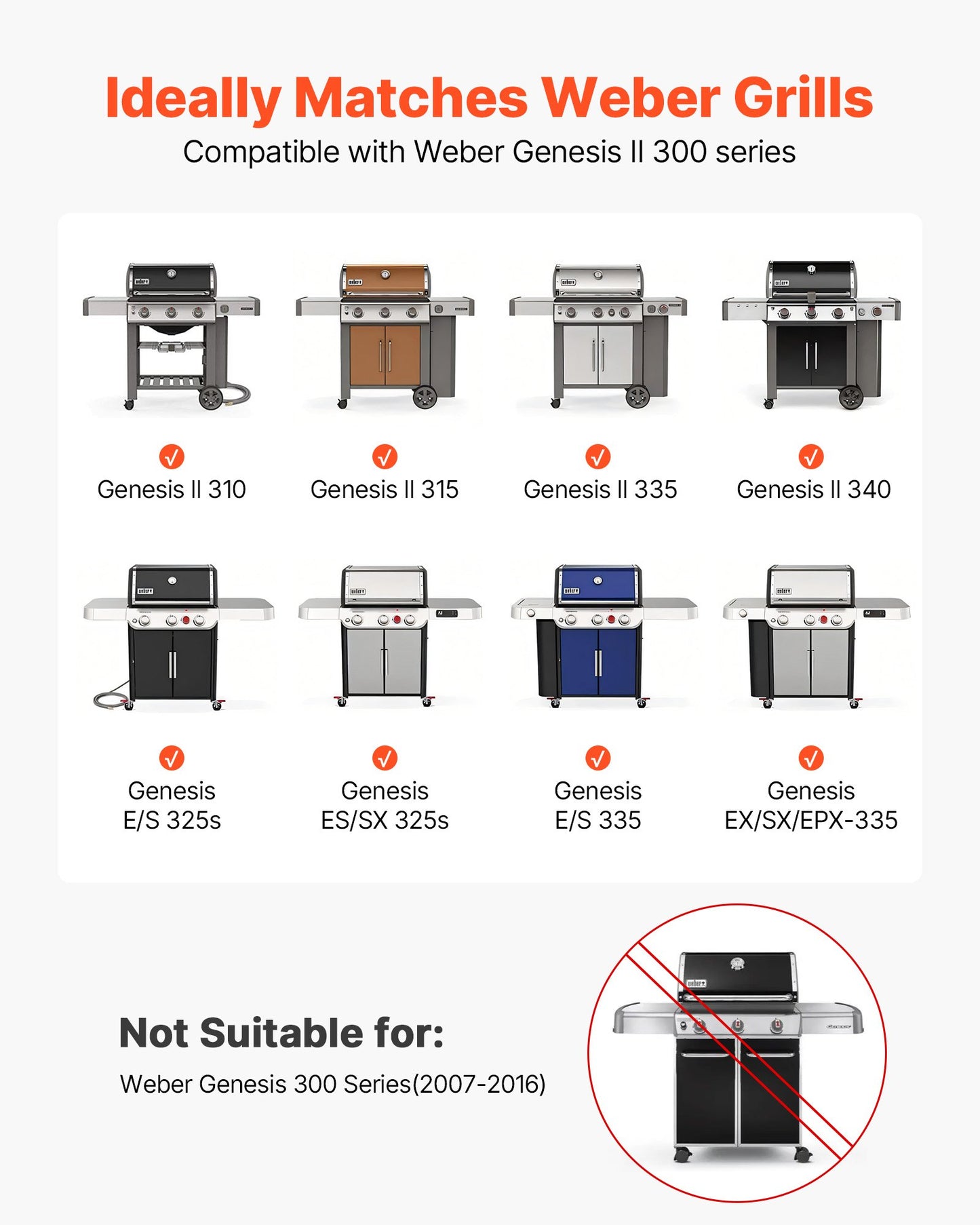 Flavorizer Bars Set for Weber Genesis II 300 Series Grill - Black
