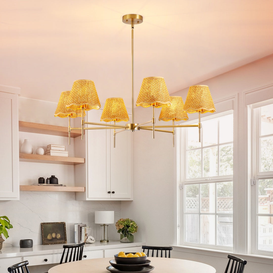 Boho Rattan Chandelier 6-Lights Pendant Light for Kitchen & Living Room