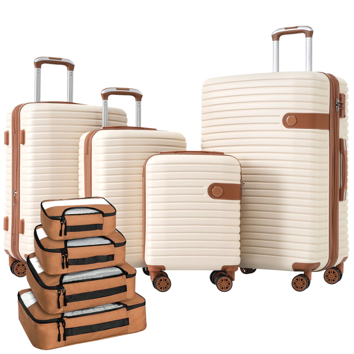 4 Piece Cream Luggage Set - Lightweight Expandable Suitcases