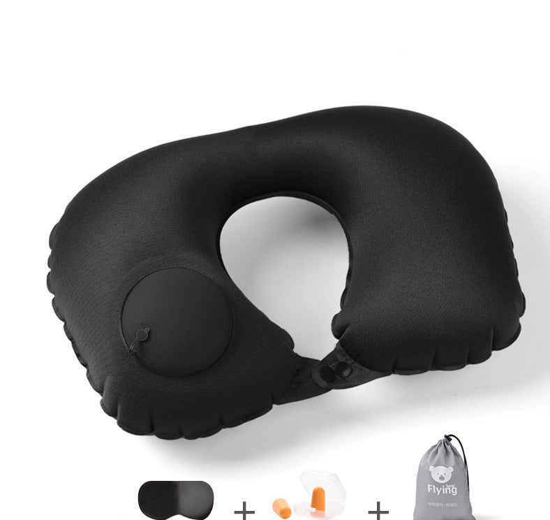 Portable Inflatable U-Shaped Travel Pillow with Self-Inflating Valve